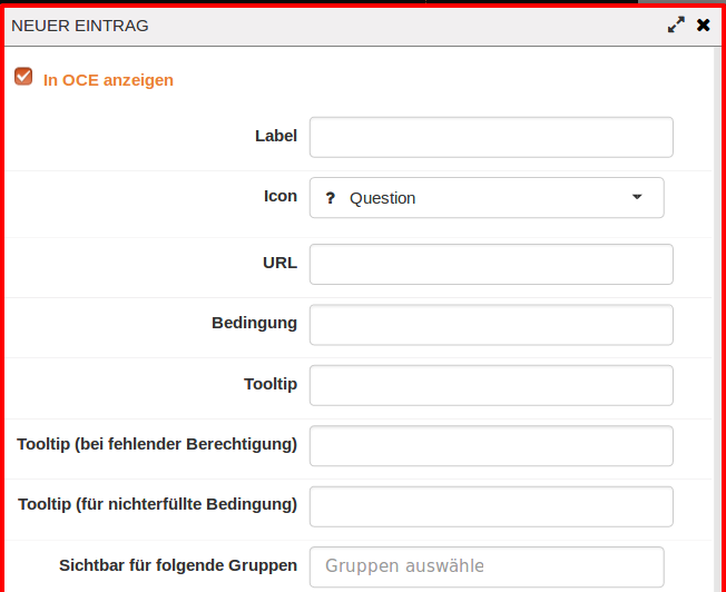 Dialogfenster "NEUER EINTRAG"