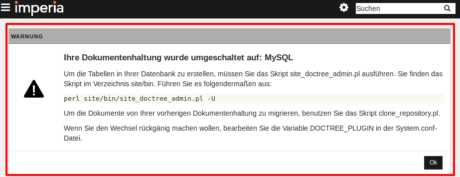 Dialogfenster "WARNUNG"