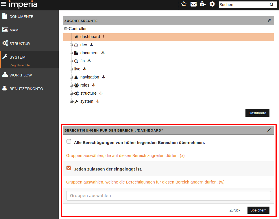 Seite "BERECHTIGUNGEN FÜR DEN *CONTROLLER*"