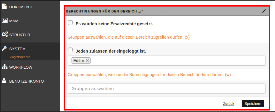 Seite "Berechtigungen für den Parent-Controller bearbeiten"