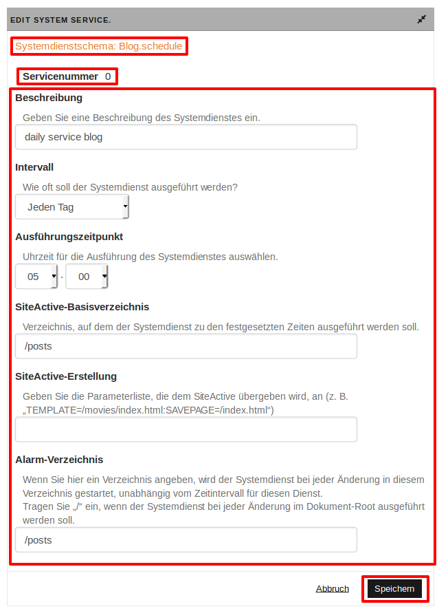 Seite "ADD A NEW SYSTEM SERVICE"