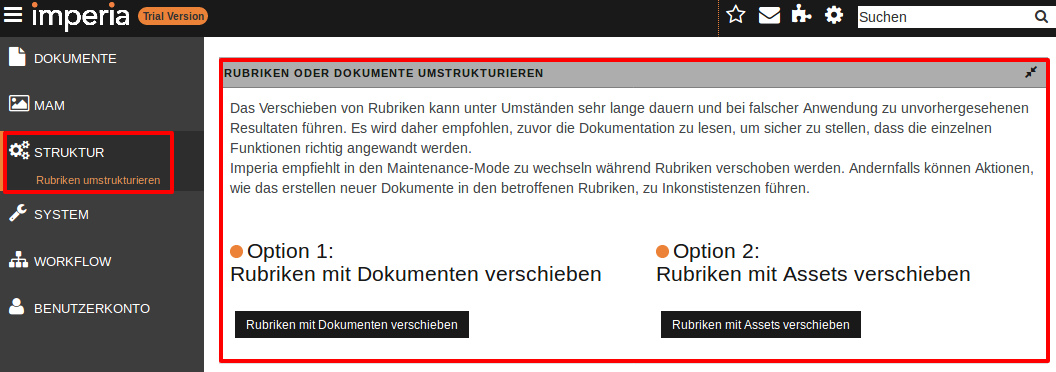 Seite "RUBRIKEN ODER DOKUMENTE UMSTRUKTURIEREN"