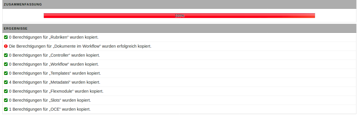 Zusammenfassung über Kopie der Zugriffsrechte