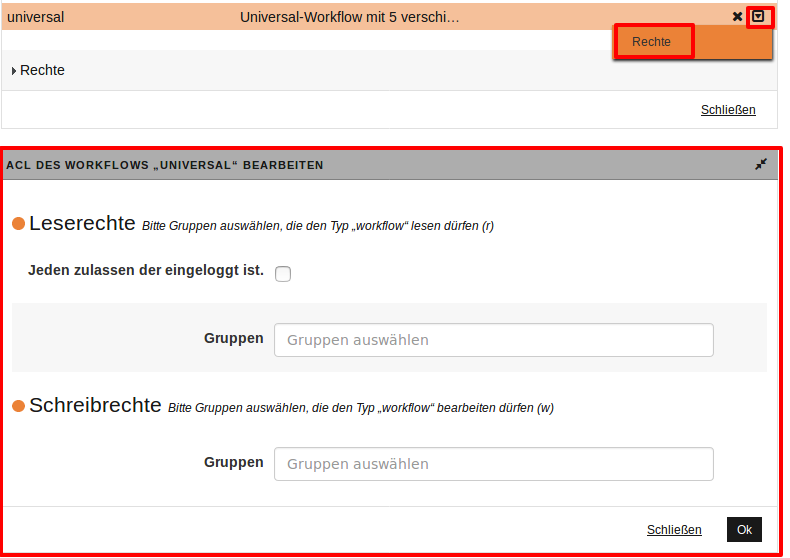 ACL des Workflows einstellen