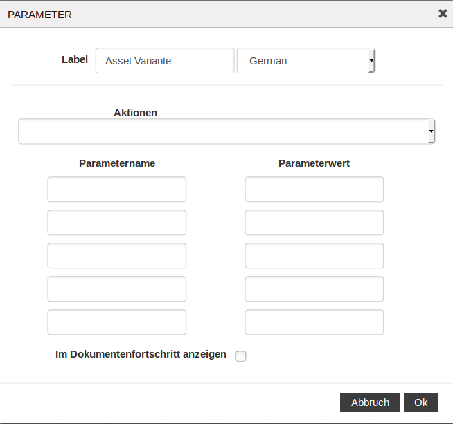 Asset-Variant configuration dialog