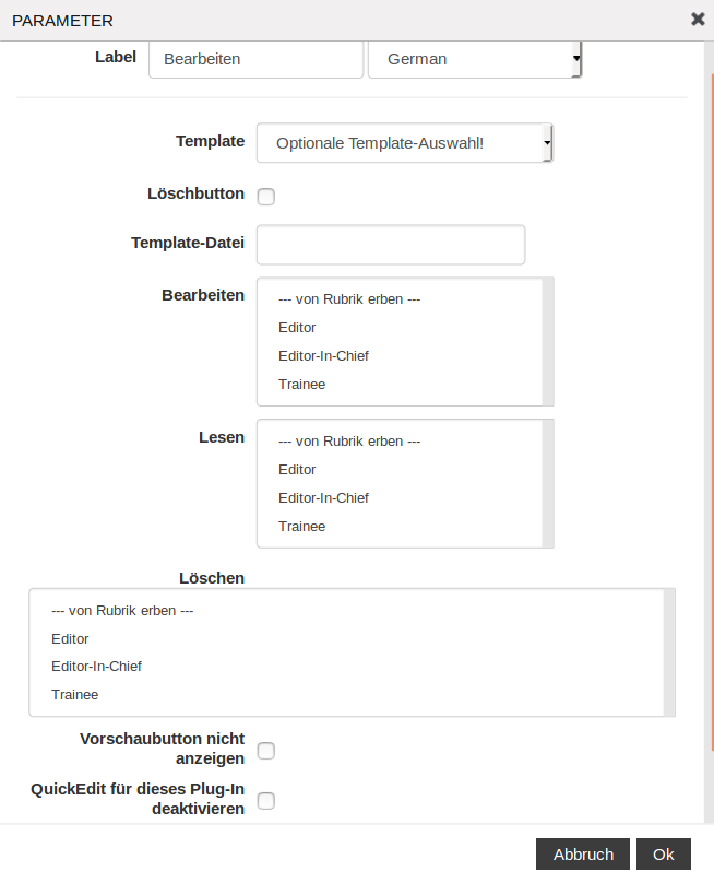 Edit configuration dialog