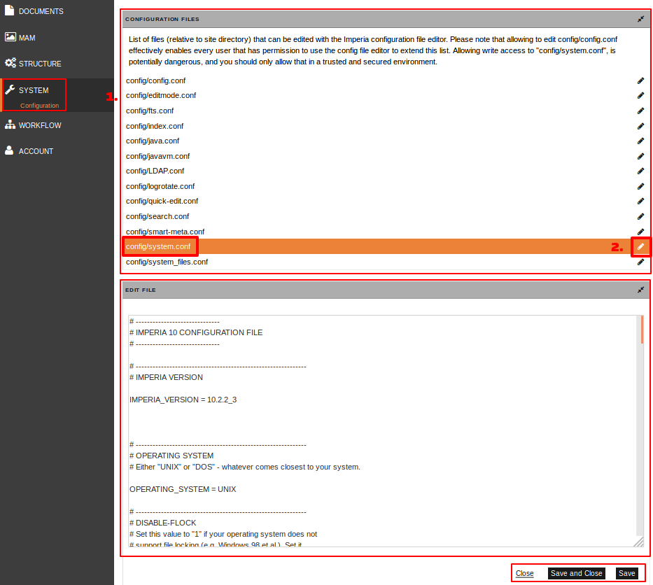 Overview of the editable configuration files