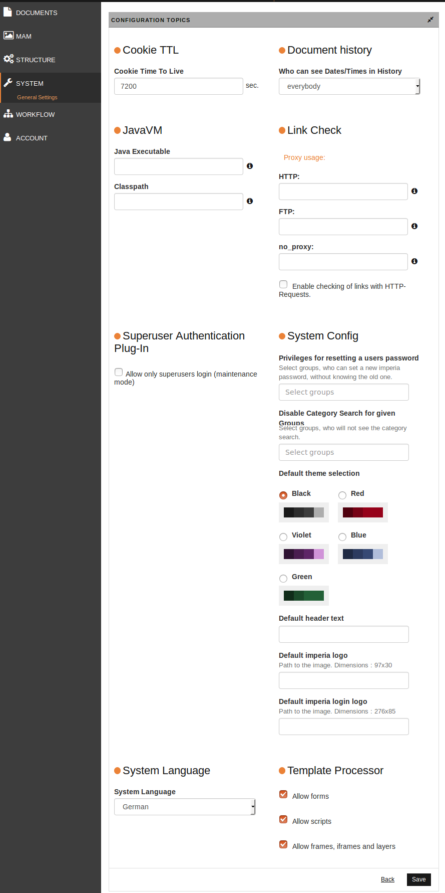 General settings dialog