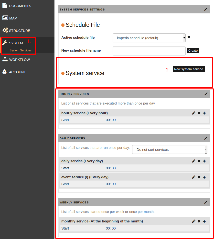 System services dialog
