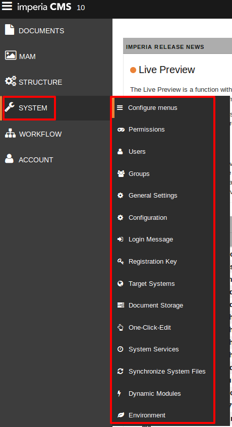 System menu