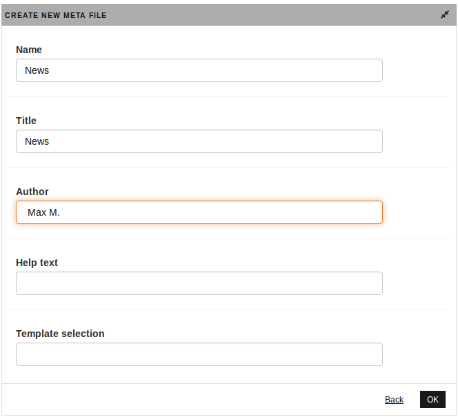 Create new meta file dialog