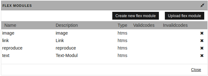 Edit flex modules dialog