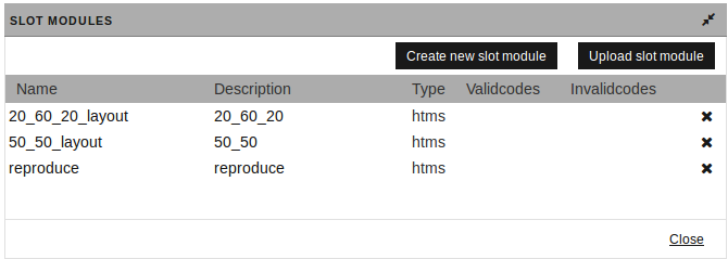 Slot modules manager dialog