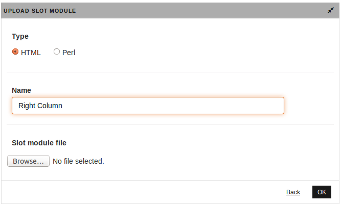 Upload slot module dialog