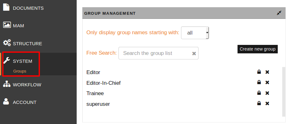 group management dialog