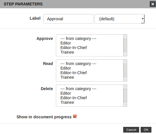 Approval plug-in configuration dialog: