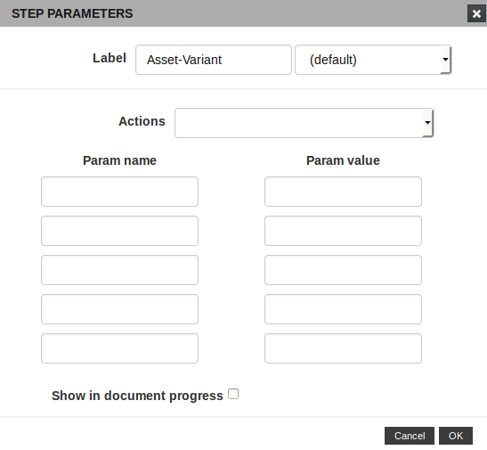 Asset-Variant configuration dialog