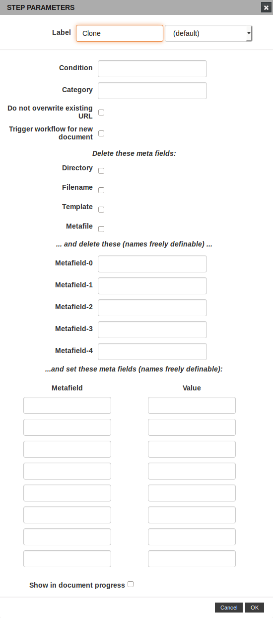 Clone configuration dialog