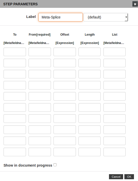 Meta-Splice plug-in configuration dialog