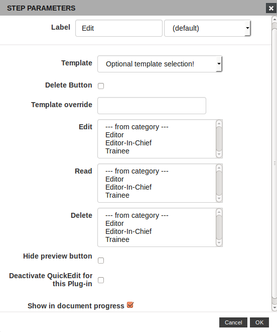 Edit configuration dialog