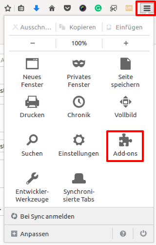 Firefox Einstellungen - Addons