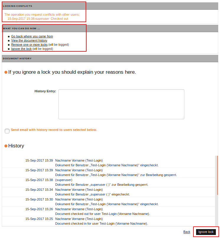 Locking Conflicts dialog